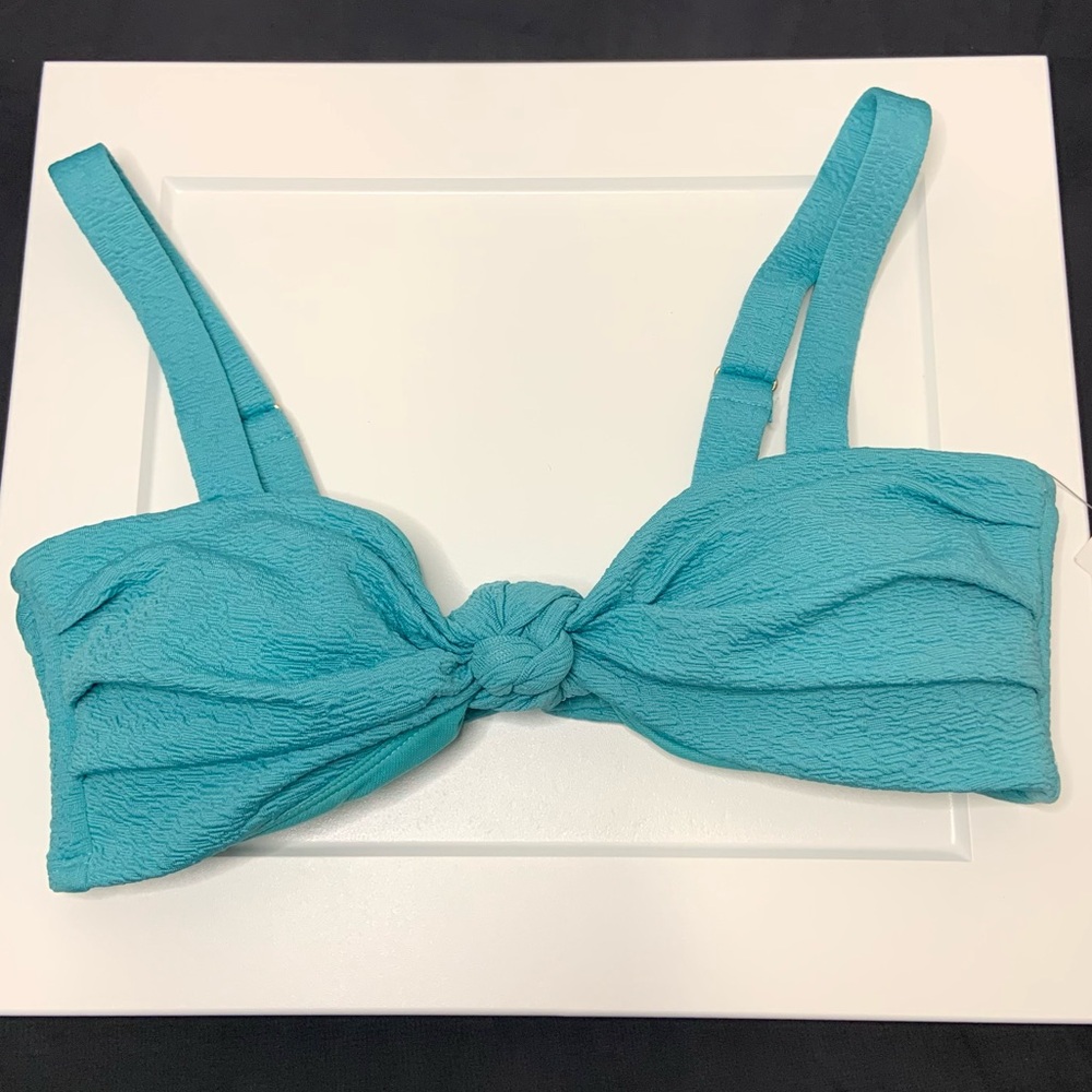 Time and Tru Women’s Teal Blue and Gold Knot Detail Textured Bikini Top New